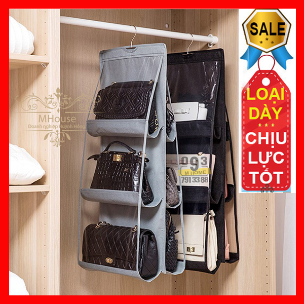 Detachable 6 Compartment Organizer Pouch Hanging Handbag Organizer Clear Purse Bag Collection Storage Bag Holder Wardrobe Closet