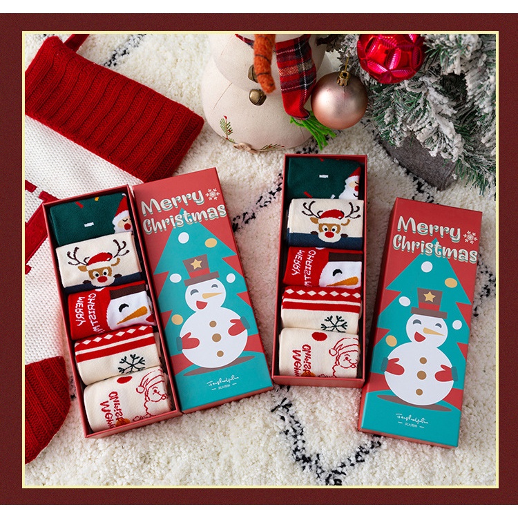 Quà tặng tất giáng sinh set hộp 5 đôi | tất noel | vớ giáng sinh | vớ noel 2022.