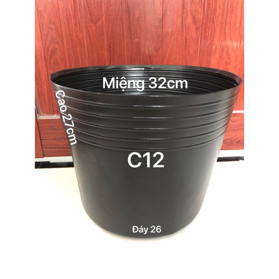 Chậu nhựa đen trồng cây C12 nhựa dẻo dày dặn chịu nhiệt tốt chậu ươm cây bền mãi với thời gian
