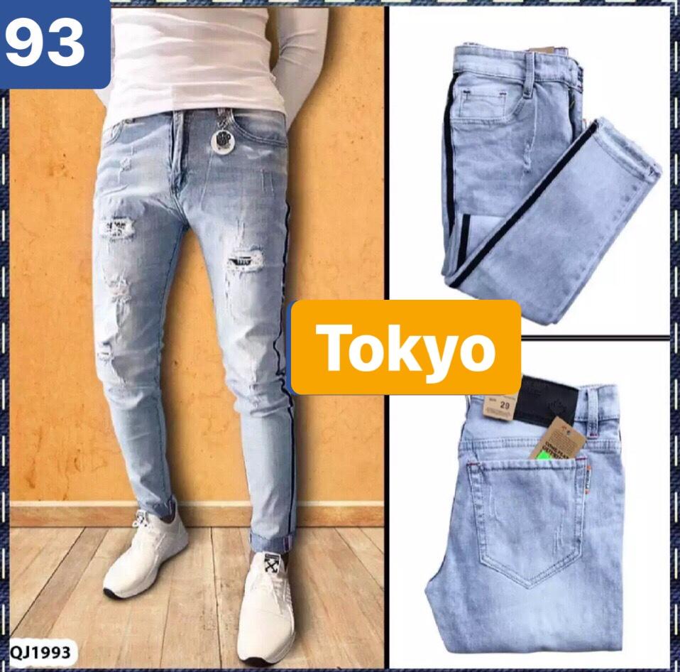QUẦN BAGGY JEAN NAM CHẤT BÒ XANH TRẮNG RÁCH 2 SỌC VIỀN HOT BOY SÀNH ĐIỆU TOKYO-1993 CAO CẤP -TOKYO FASHION