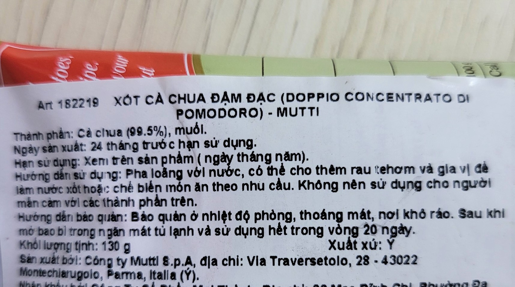MUTTI (tuýp 130g) SỐT CÀ CHUA ĐẬM ĐẶC 99,5% Tomato Paste Double Concentrated