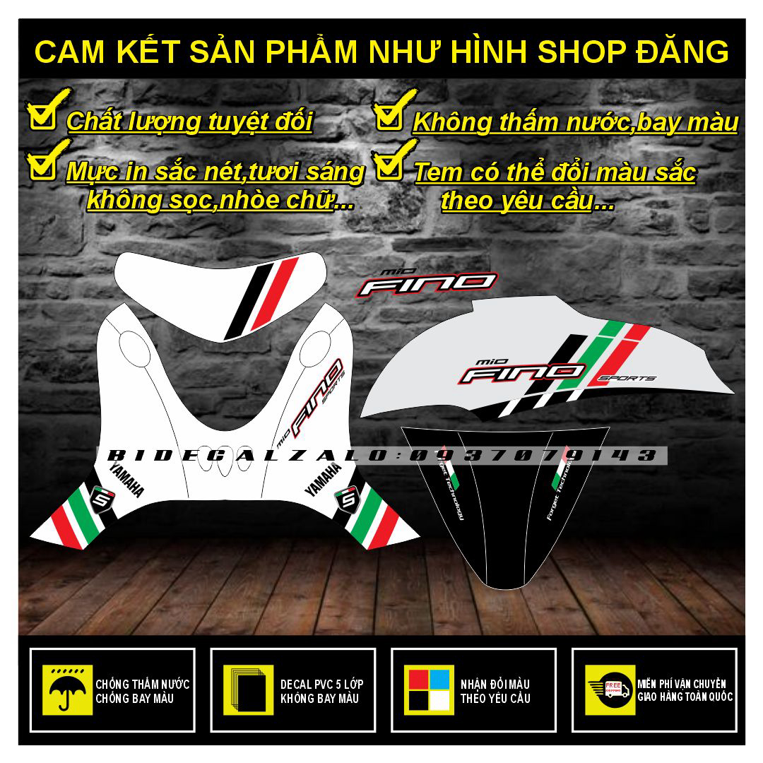 Tem rời mio fino classico phối dán xe trắng
