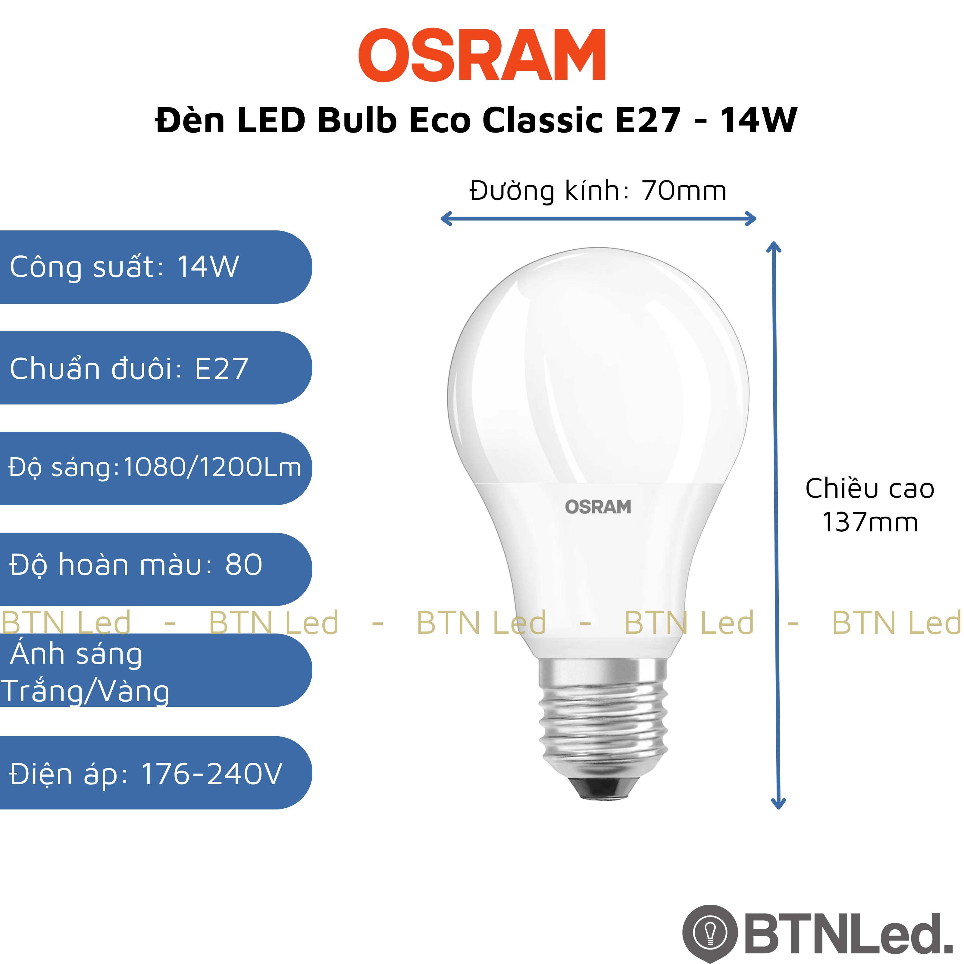 Đèn OSRAM LED Bulb ECO CLASSIC A E27 ( 5W / 7W / 9W / 12W / 14W )