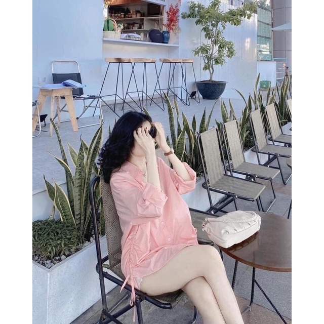 Áo sơ mi hồng rút dây 3 màu