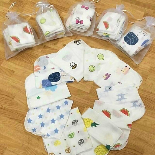 Set 10 khăn xô sữa sợi tre túi lưới