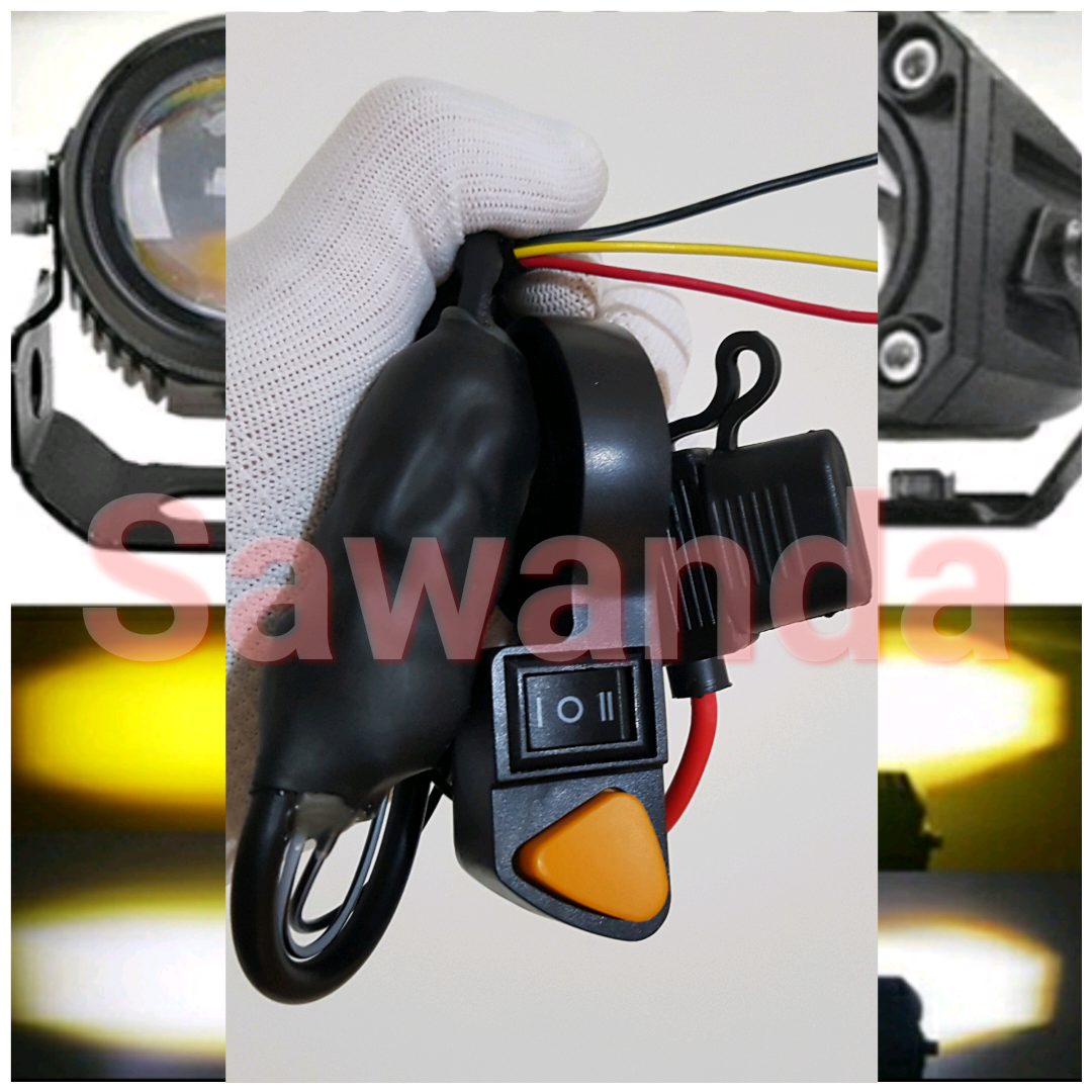 Cụm công tắc Mở Tắt Mở Đen Cam có chuyển Mạch Passing tiếp xúc bằng Bạc cho đèn trợ sáng 2 màu Vàng và Trắng