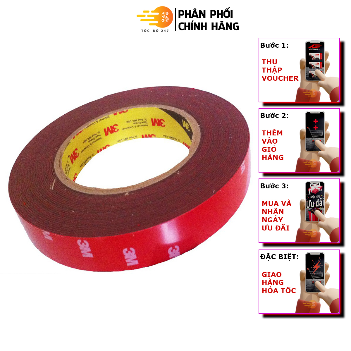 Băng keo cường lực siêu dính 3M dài 10mét 4229P và GPL-110 - Tốc Độ 247 độ bám dính và đàn hồi tốt, khả năng kết dính và chịu nhiệt cao, GPL-110 dán tốt trên nhựa