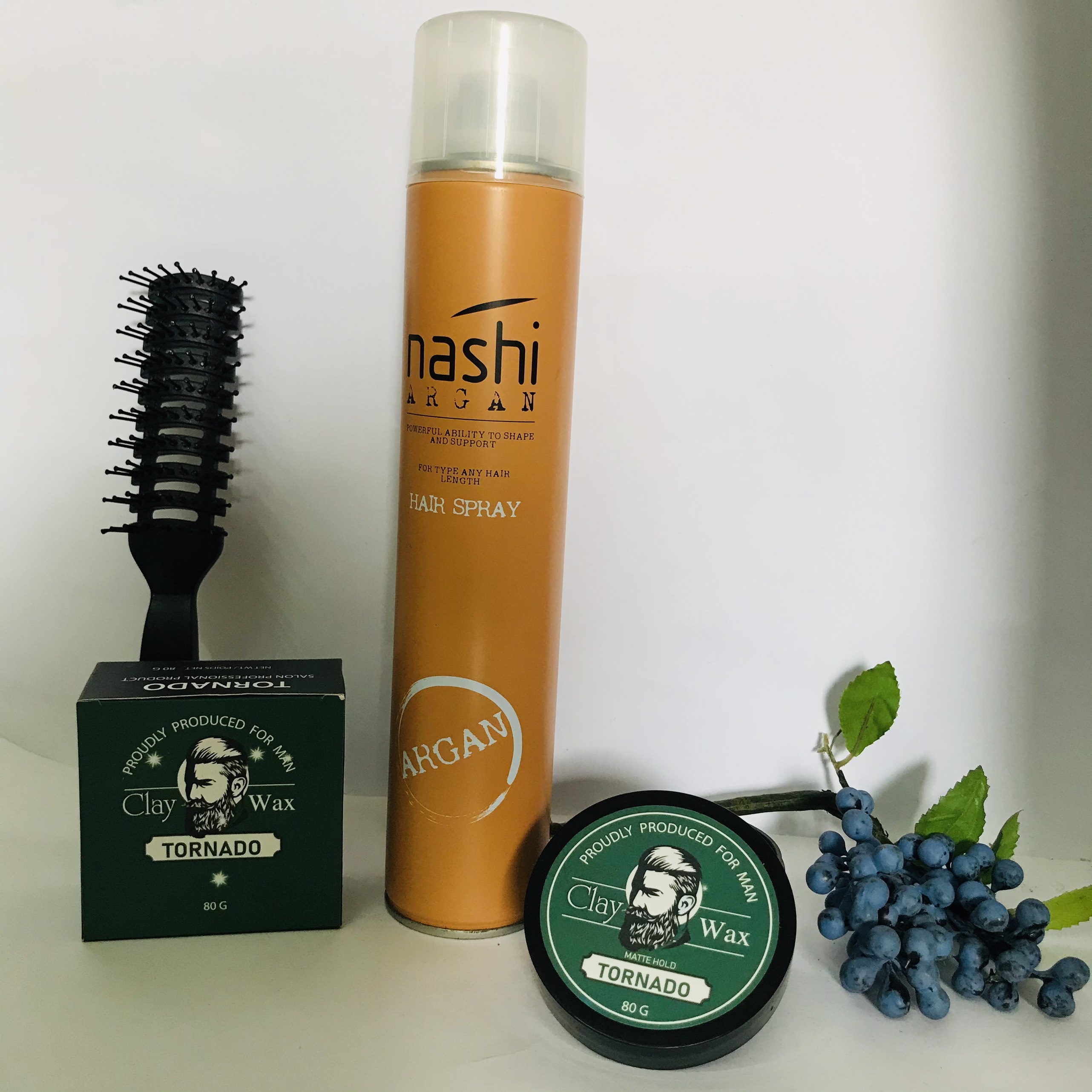 Combo Gôm Xịt Giữ Nếp Nashii  + Sáp Vuốt Tóc Nam TORNADO
