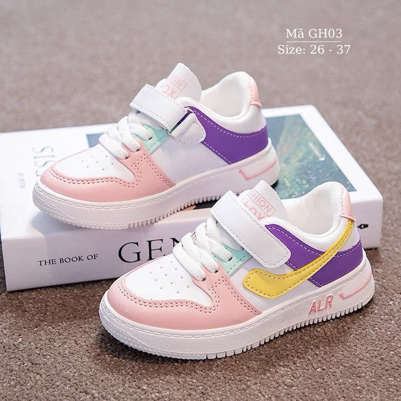 Giày thể thao bé giá hồng nhiều màu da mềm quai dán êm nhẹ phong cách Hàn Quốc GH03