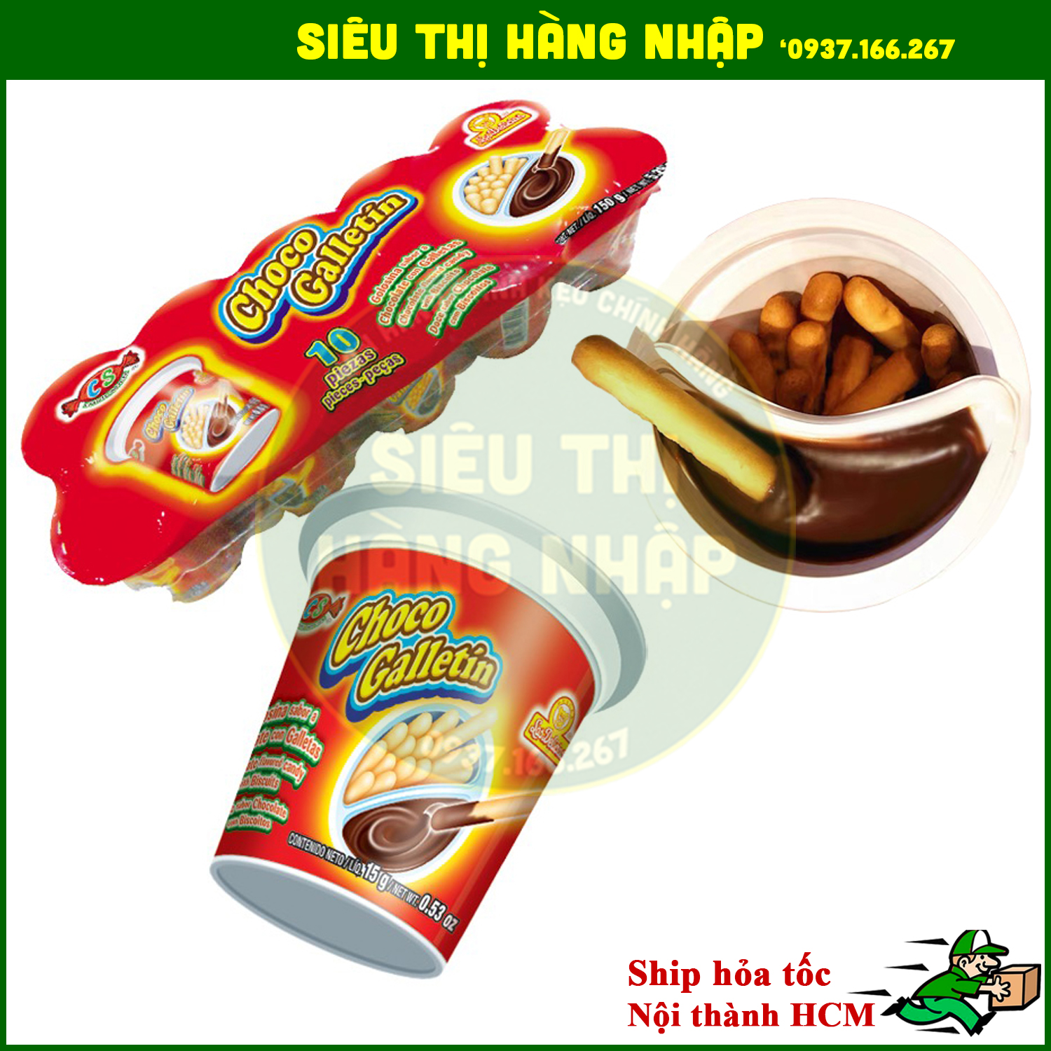 [Lốc 10 ly] Bánh que chấm socola Choco Galletin Thái Lan 150g