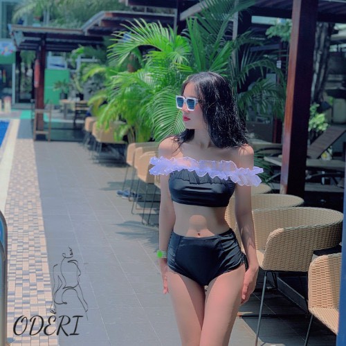 [HCM]Bikini 2 mảnh phối lưới trắng trễ vai (màu đen) EVA 2MCC