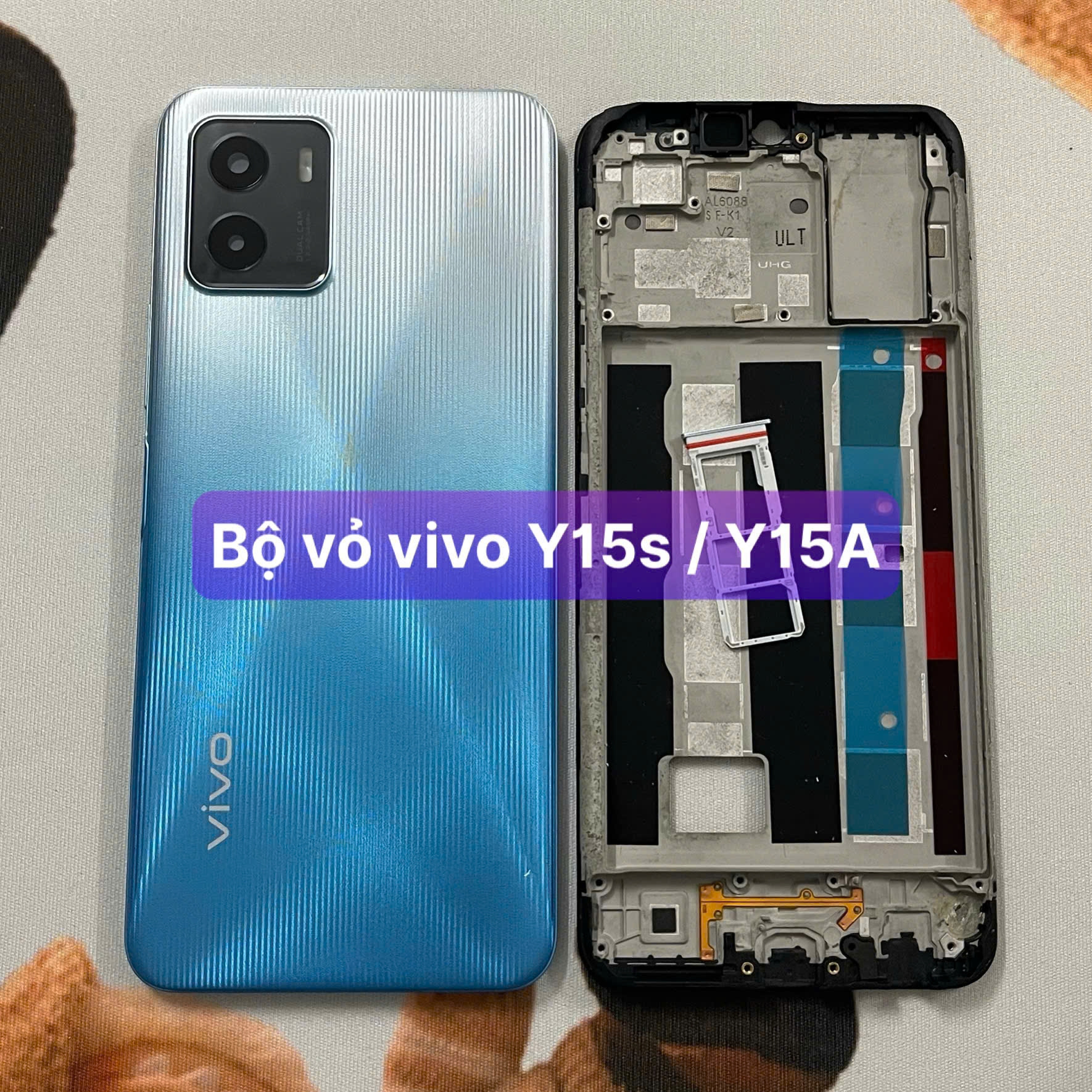 bộ vỏ xương vivo Y15s / Y15A kèm khay sim,phím,kính camera lắp sẵn