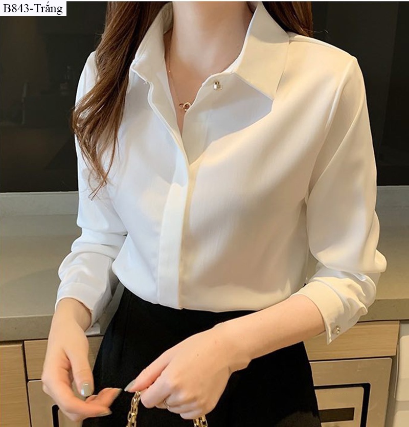 B843 ÁO SƠ MI LỤA NGỌC ĐÍNH NÚT NGỌC