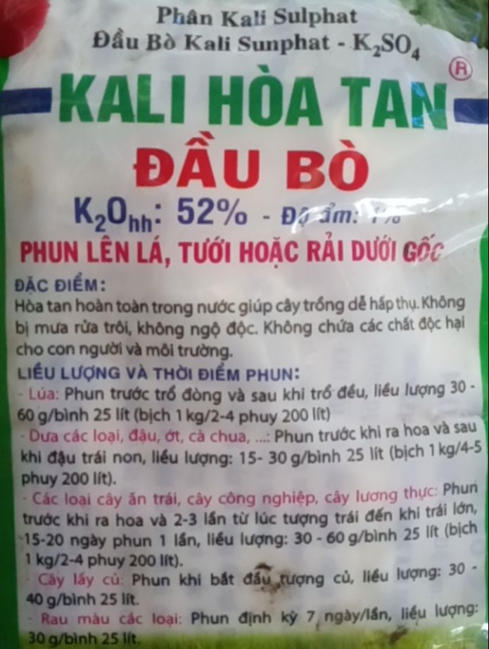 Phân KALI HÒA TAN ĐẦU BÒ (Gói 1kg)