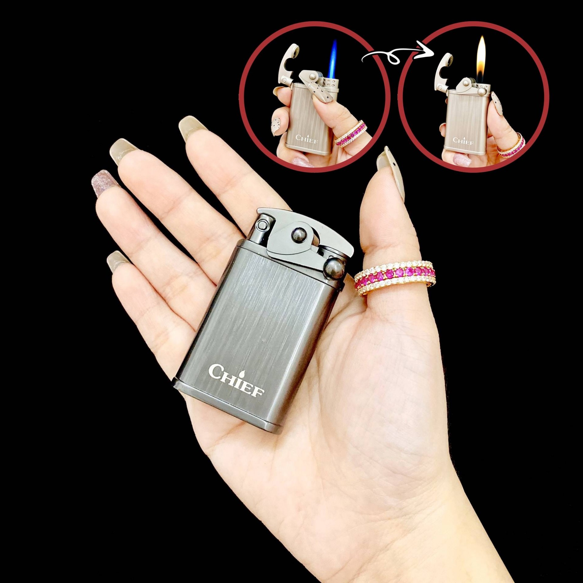 BẬT LỬA CHIEF 2 CHẾ ĐỘ LỬA CF033 (LỬA KHÈ VÀ LỬA NGỌN) - BÚNG TAY ĐÁNH LỬA - (XÀI GAS)