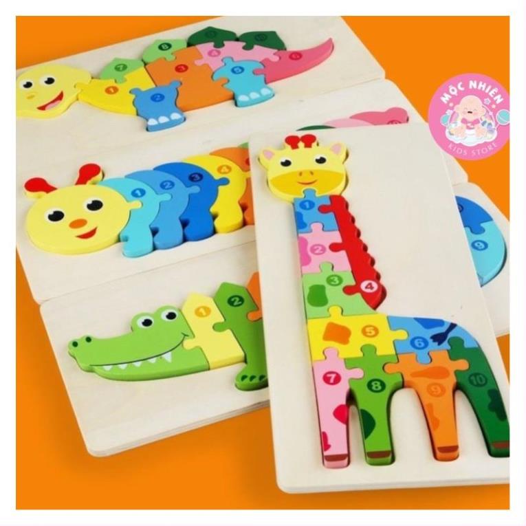 Đồ chơi bộ tranh ghép hình montessori, xếp hình gỗ nổi nối số 3d gồm 10 số tương ứng số 1-10 - Tranh ghép gỗ nổi