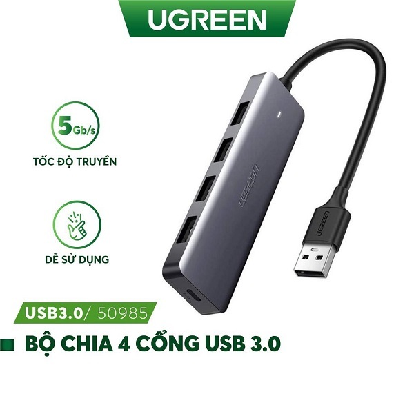 Bộ chia USB 1 ra 4 cổng USB 3.0 Cao Cấp Ugreen 50985 CM129 (có cổng trợ nguồn Micro usb)