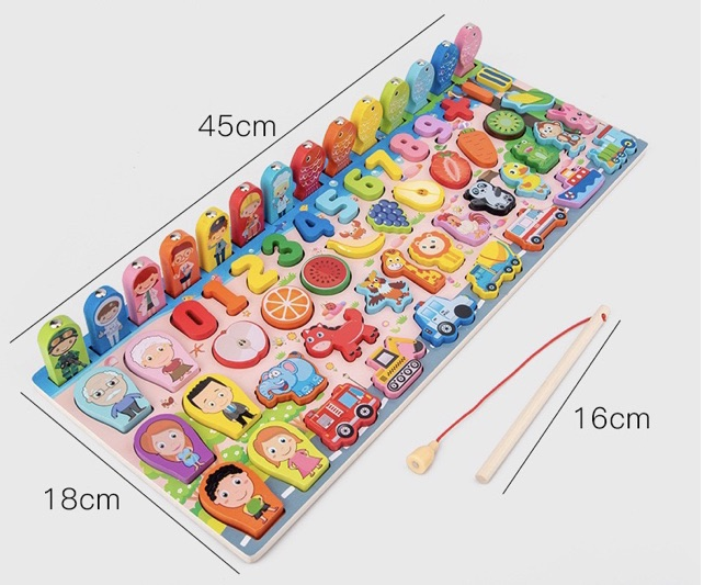 Bộ đồ chơi câu cá và ghép số, bảng ghép gỗ montessori