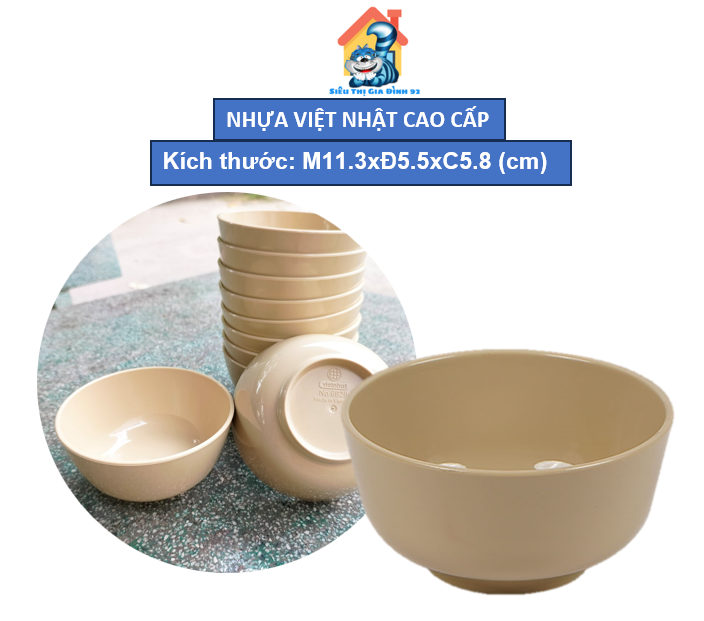Chén ăn cơm nhựa phíp cao cấp việt nhật 6827 chịu nhiệt loại dầy đẹp - bát cơm mẫu mới