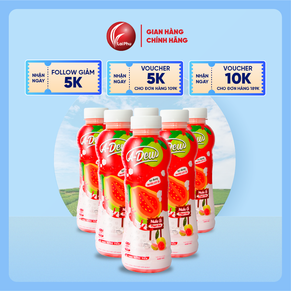 Nước Trái Cây Ổi Thạch Dừa A-Dew Chai 450ml - Thùng 24 Chai