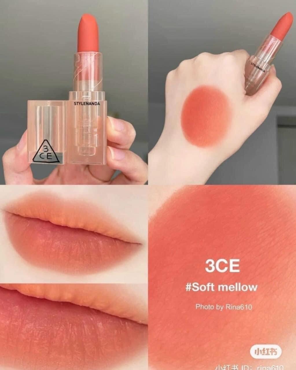 Son 3CE Soft Matte Lipstick Soft Mellow – Màu Cam San Hô