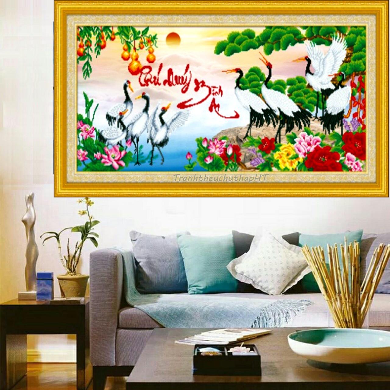 Tranh thêu chữ thập - tranh đính đá phú quý bình an lv358, lv3242: 154*73cm - tự đính