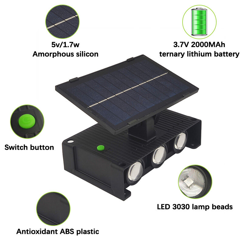 Vimite 4/6LED đèn ốp tường ngoài trời đèn cắm sân vườn năng mặt trời Ngoài trời Không Thấm Nước đèn cảm biến tự động sáng Năng lượng mặt trời Spotlight for House Balcony Courtyard Villa Landscape Lighting