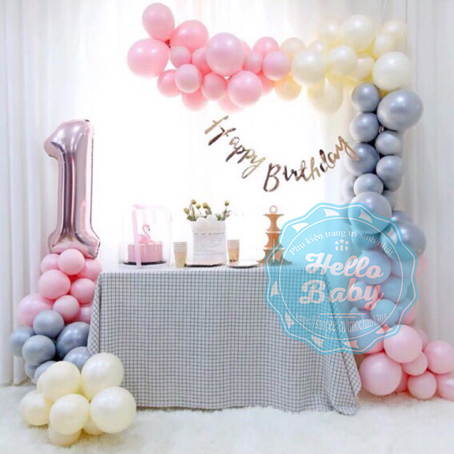 Set bóng trang trí sinh nhật màu pastel kèm số (Bơm+Băng Keo) - Hello Baby