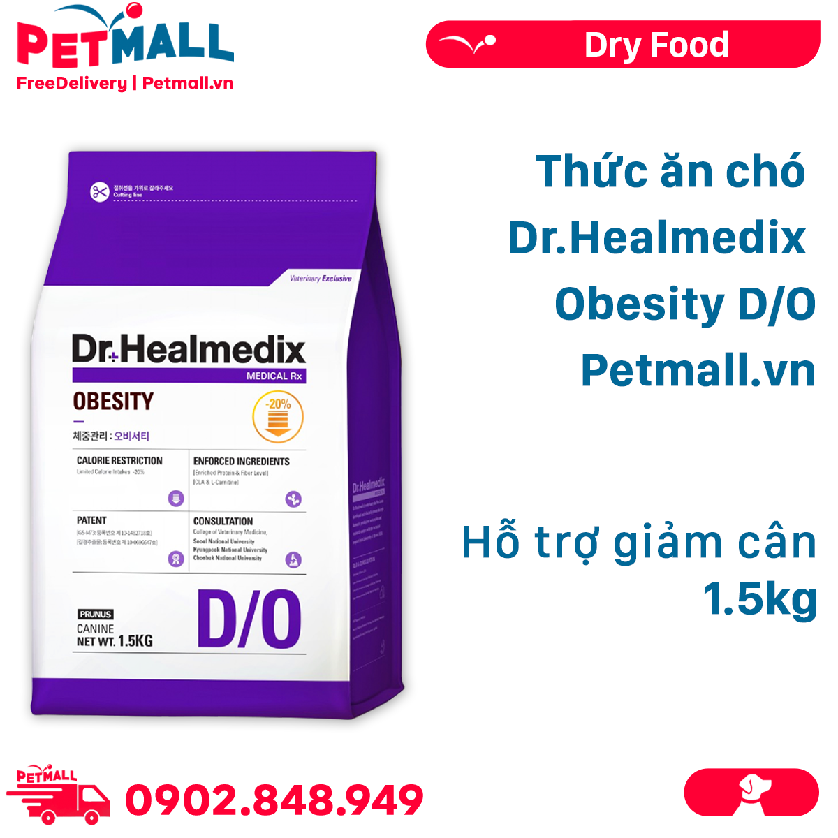 Thức ăn chó Dr.Healmedix Obesity 1.5kg - Hỗ trợ giảm cân Petmall