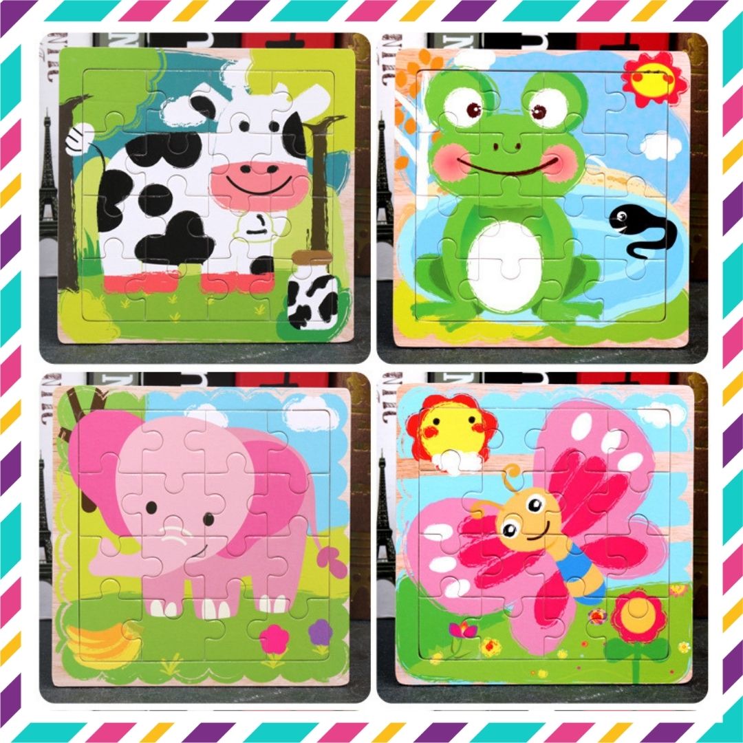 Tranh ghép hình cho bé, đồ chơi ghép hình cho bé bằng gỗ 16 miếng gỗ puzzle