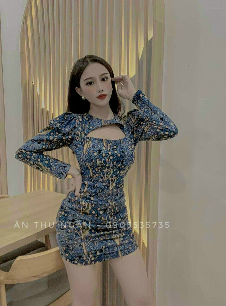[HCM]Đầm nữ đầm body tay dài hở ngực
