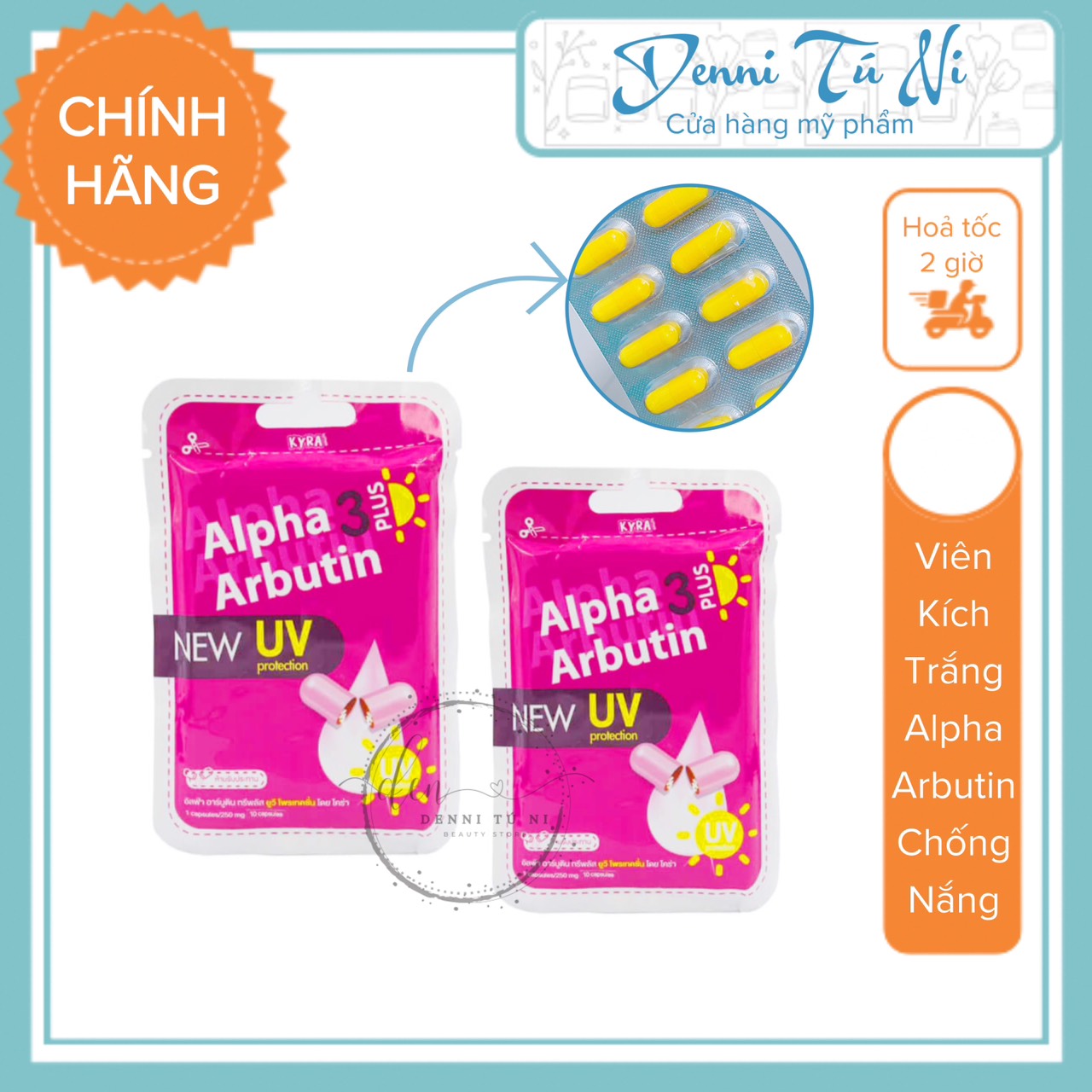 Gói viên kích trắng Alpha Arbutin 3 Plus UV có chống nắng loại mới