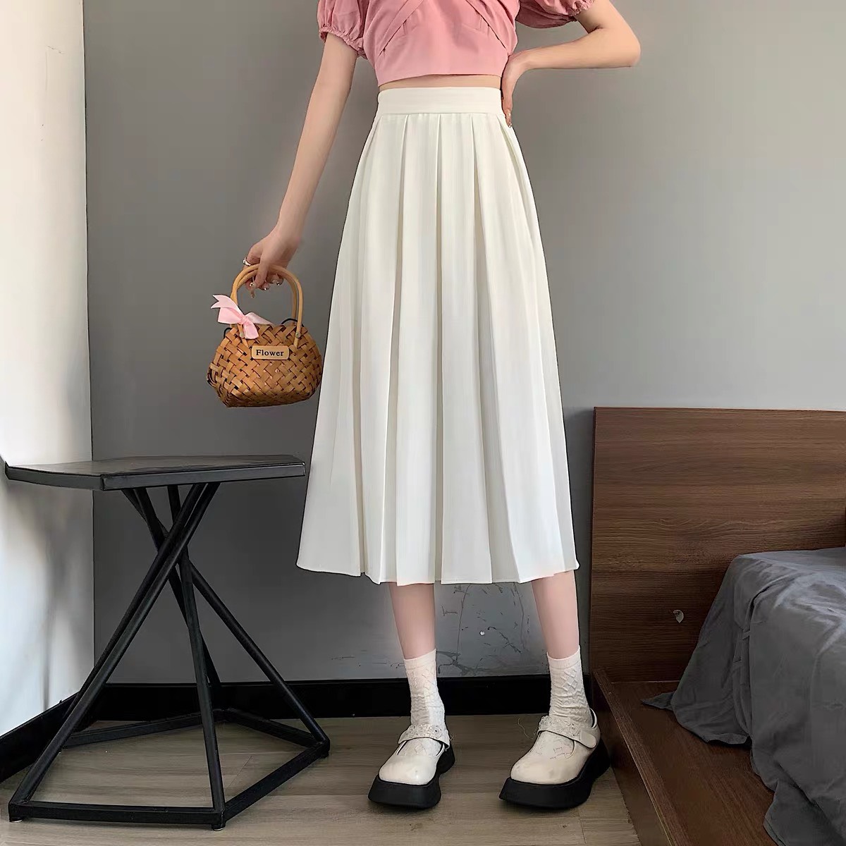 [25-27/4 Hoàn tiền 15%]Chân Váy Midi Xếp Ly Dài m040