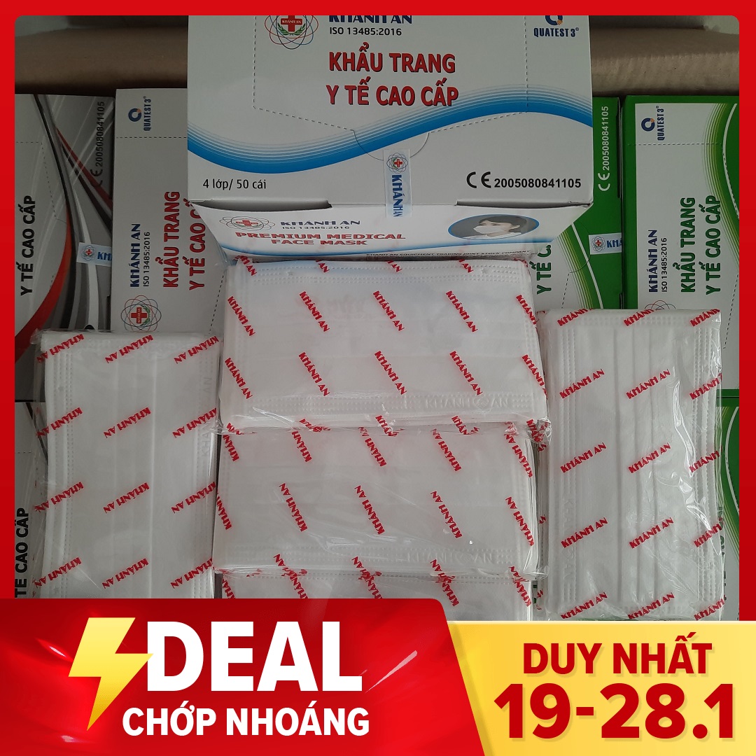 Khẩu trang y tế 4 lớp hộp 50 cái Khánh An loại kháng khuẩn cao cấp