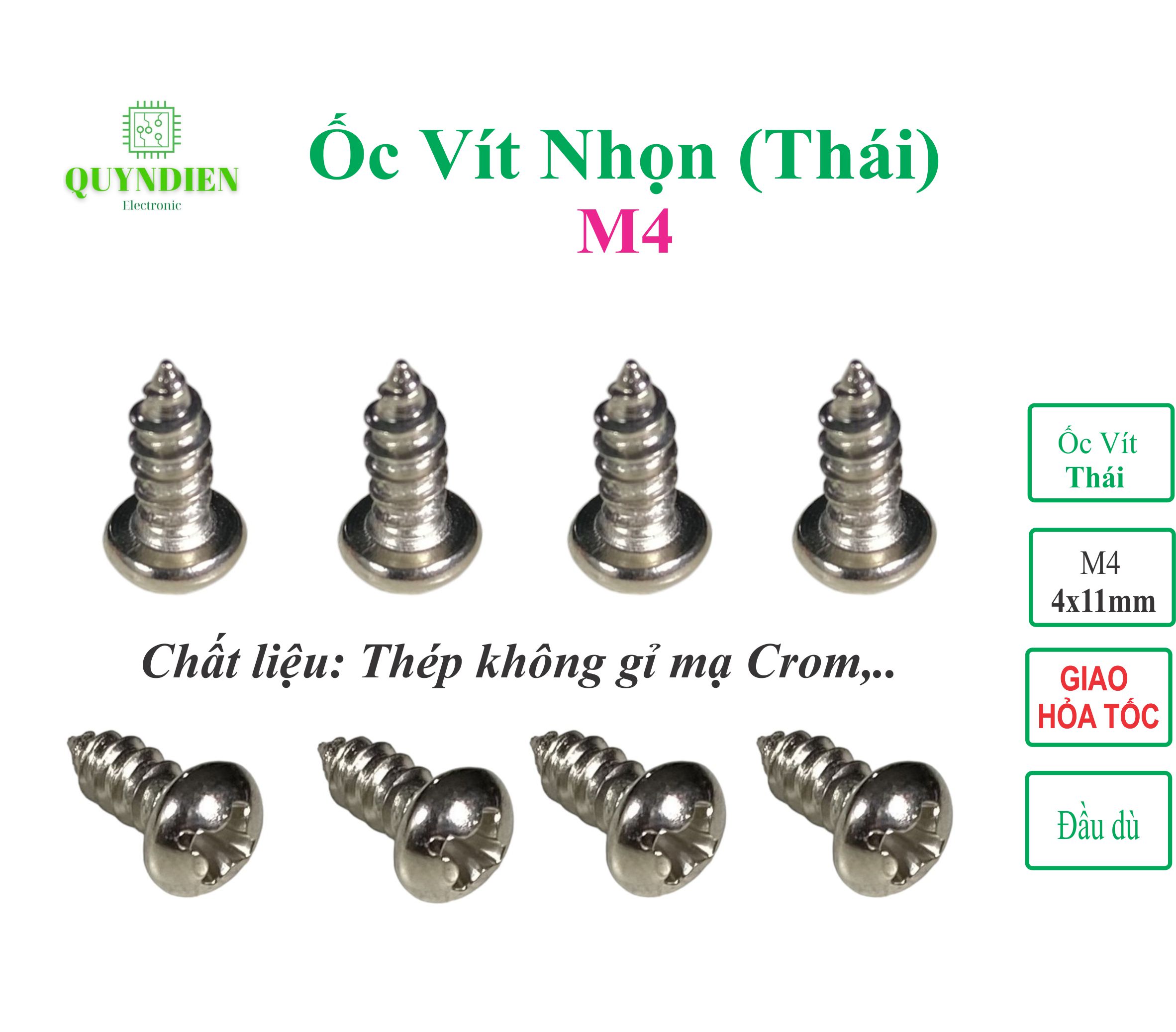 Ốc vít bắt ampli, bắt còng, bắt fet, kích, ốc răng xoắn 4mm dài 11mm trắng - đầu dù
