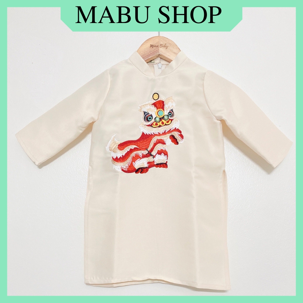 Áo dài cách tân cho bé trai MABUSHOP Áo dài thêu hình kỳ lân trước ngực để đón xuân, đi dự đám cưới AD09