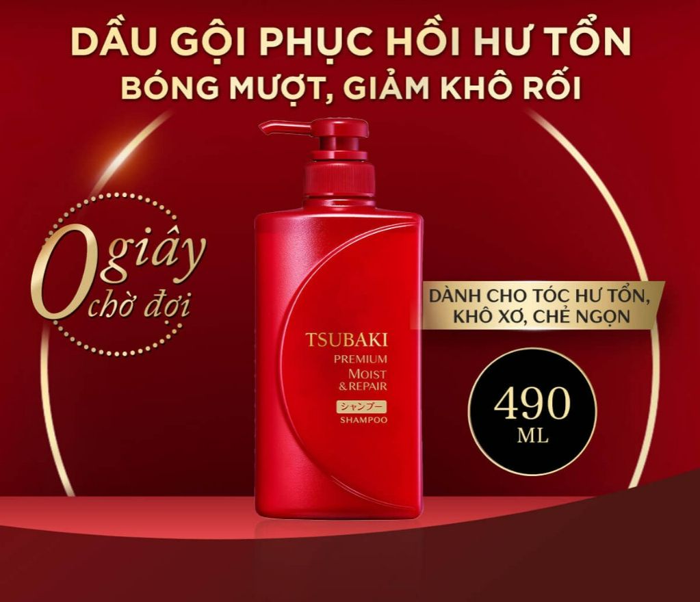 Dầu gội Dưỡng tóc bóng mượt Premium Moist Tsubaki (490ml/chai)