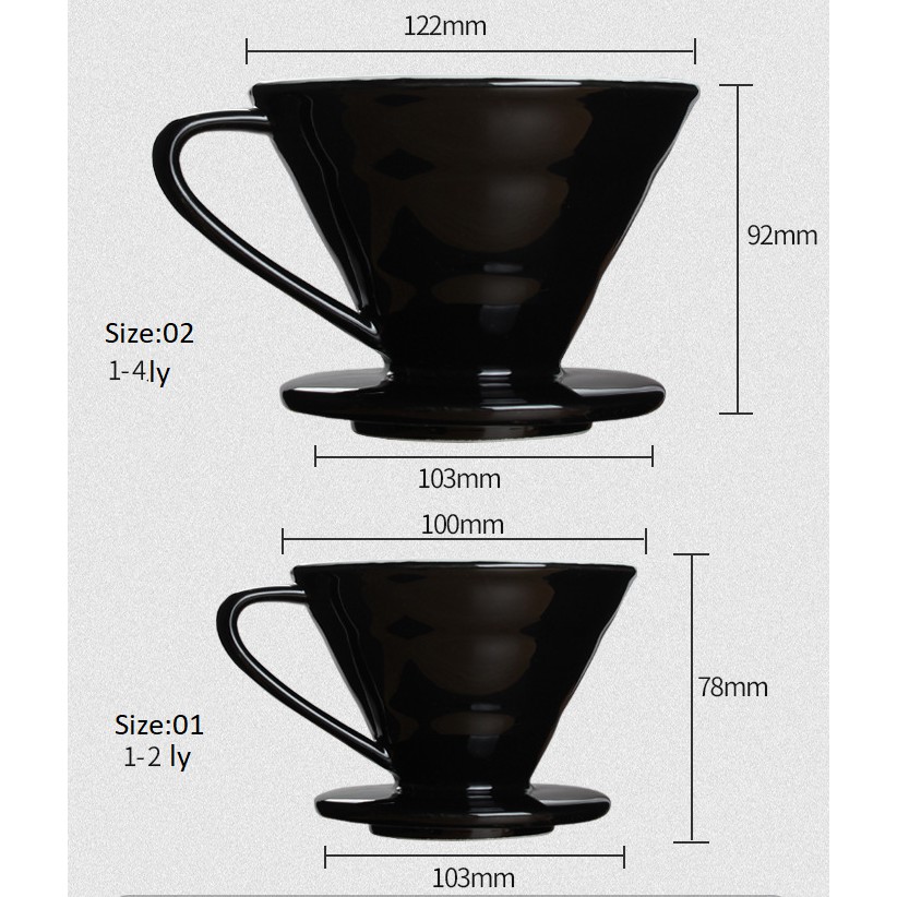 Phễu pha cà phê V60 bằng sứ đủ màu sắc kích thước