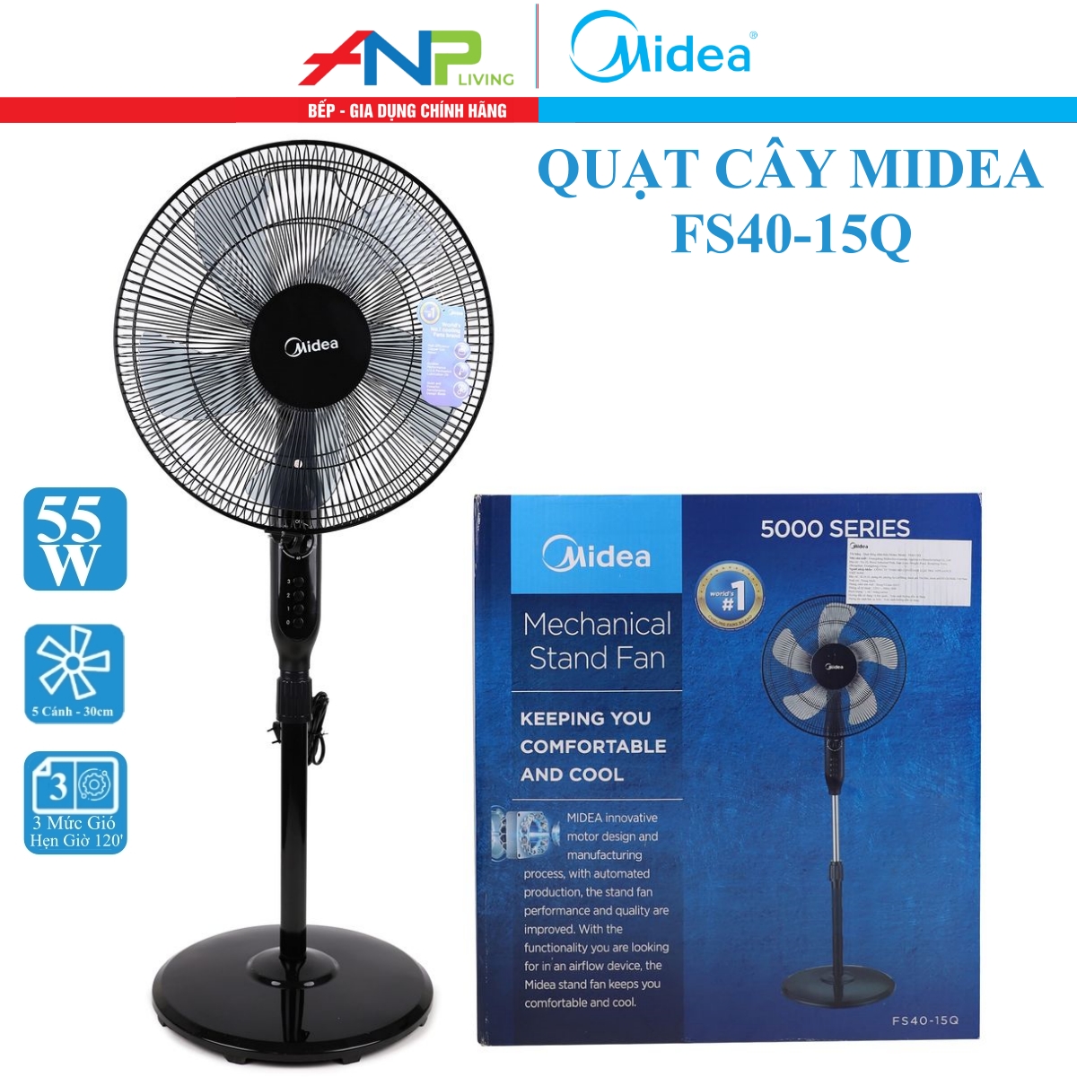 Quạt điện 5 cánh midea fs40-15q
