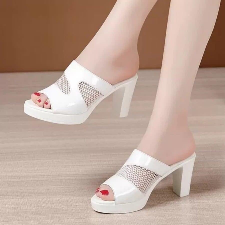 Dép cao gót phối lưới 7p  cao cấp