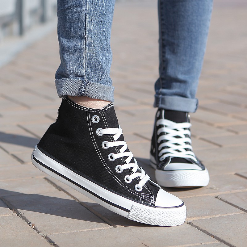 Giày thể thao thời trang nam, nữ đne phối trắng cổ cao màu đen