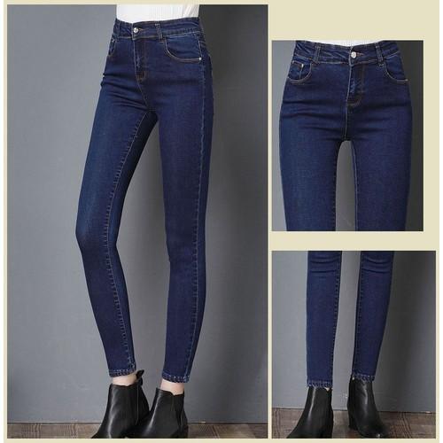 Quần jean nữ (03) lưng cao trơn màu xanh tiêu chất siêu giãn ( size 26 - 34 ) xx-03-ga19