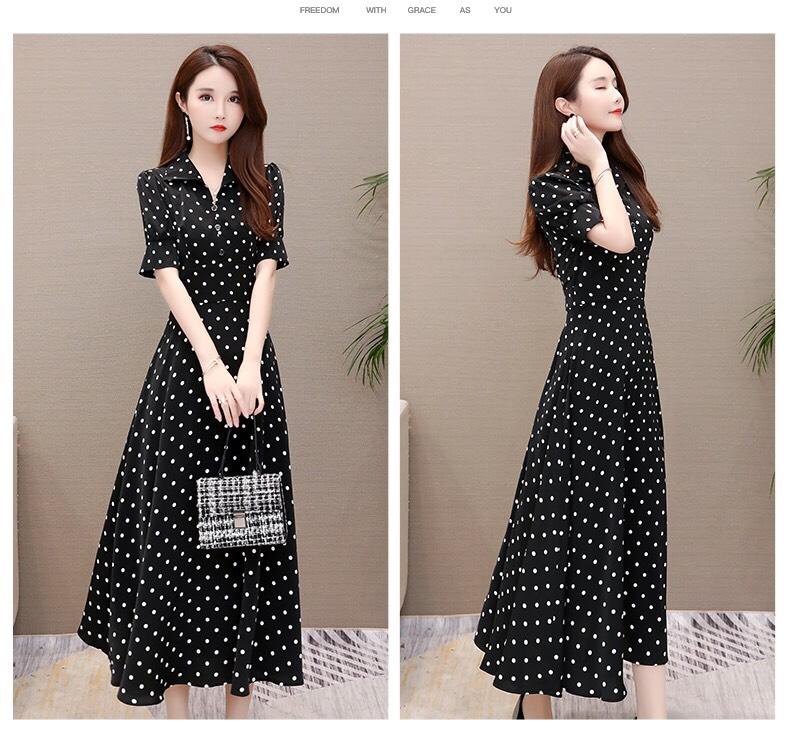 đầm xòe châm bi tay lỡ cổ sơ mi QC265303