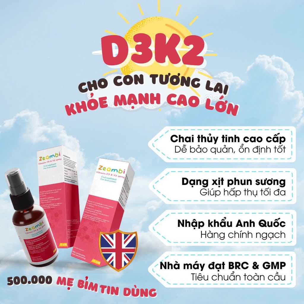 Vitamin D3K2 Zeambi 15ml dạng xịt