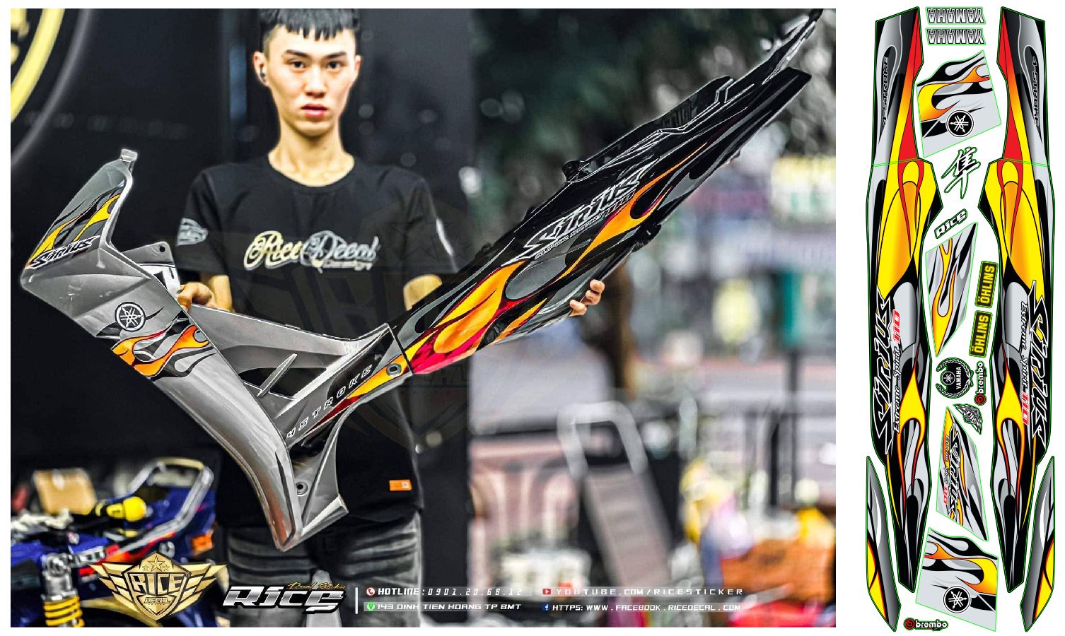 Tem rời Sirius dán xe đen bạc đẹp , mẫu tem lửa vàng