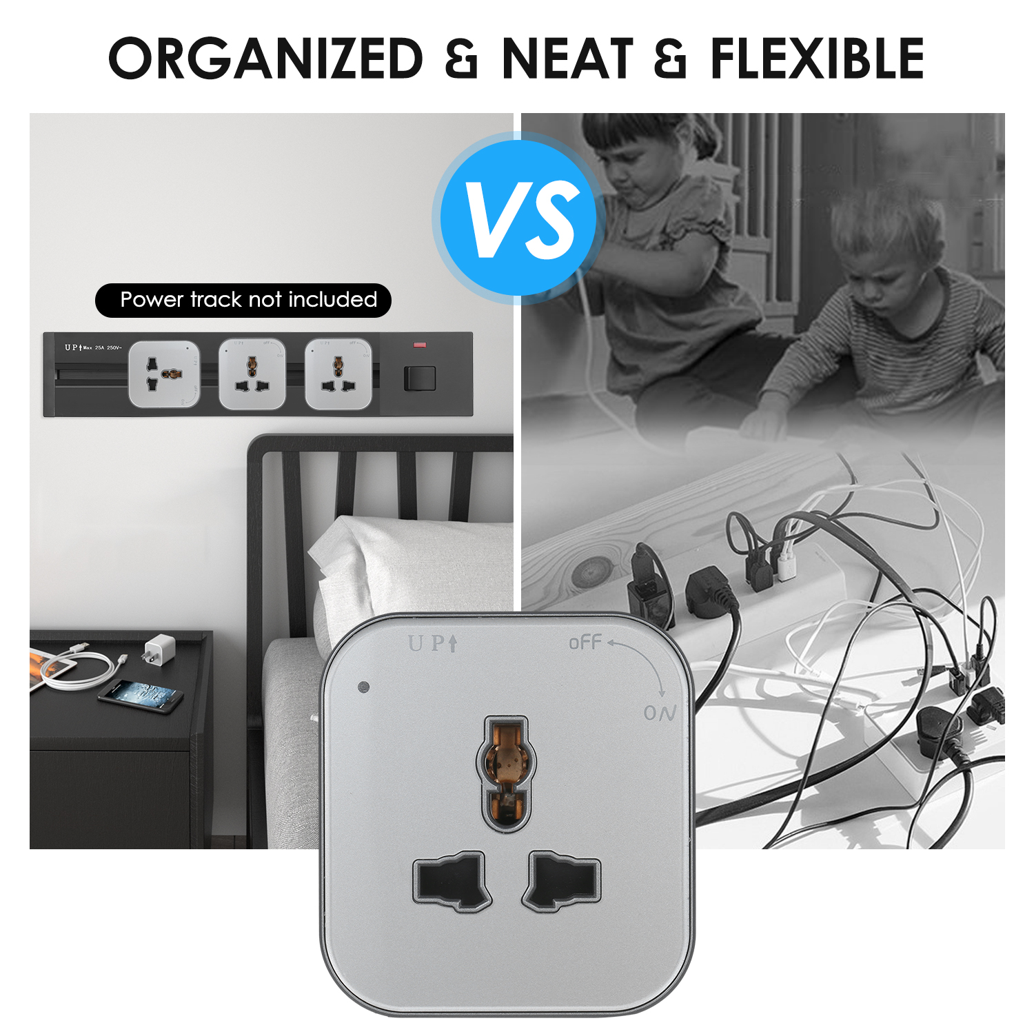 Universal 3-Pin Track Sockets Power Track Socket Outlet Versatile Electric Mobile Track Socket Power Track Adapter