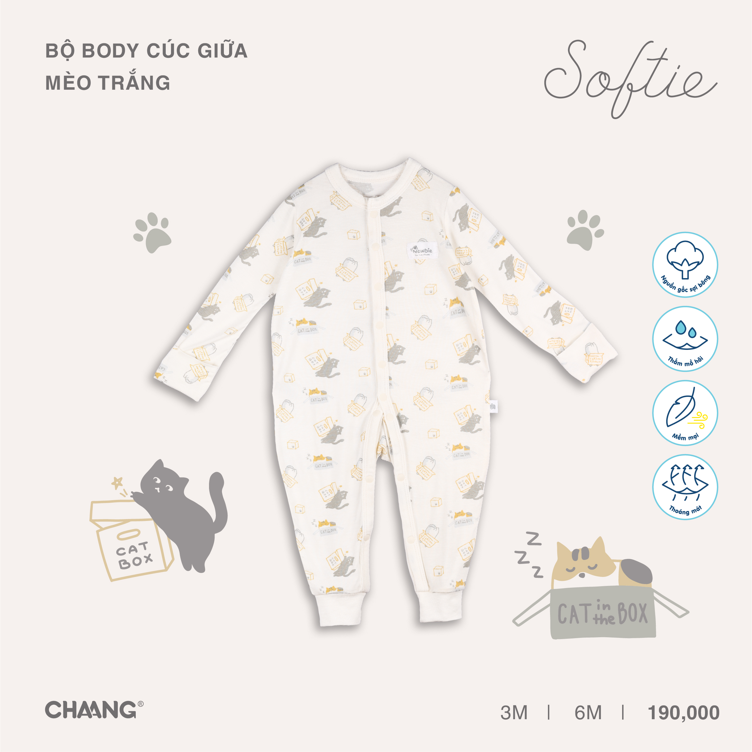 [CHAANG] Bộ body dài cúc giữa Mèo Chaang