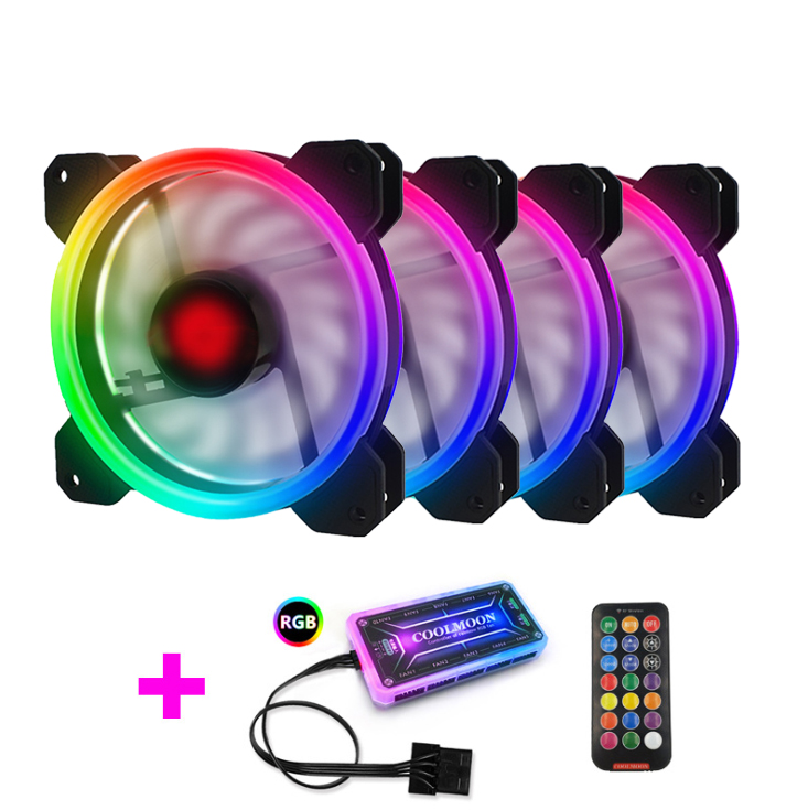 Bộ 4 Quạt Tản Nhiệt, Fan Case Coolmoon Ver 2 Led RGB Dual Ring 16 Triệu màu
