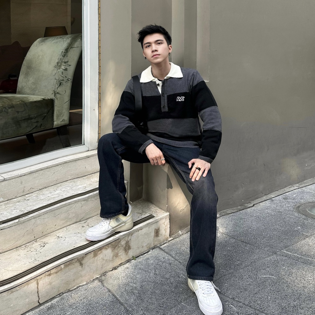 Áo Len Cổ Bẻ RvR MENTAL STRIPES KNIT