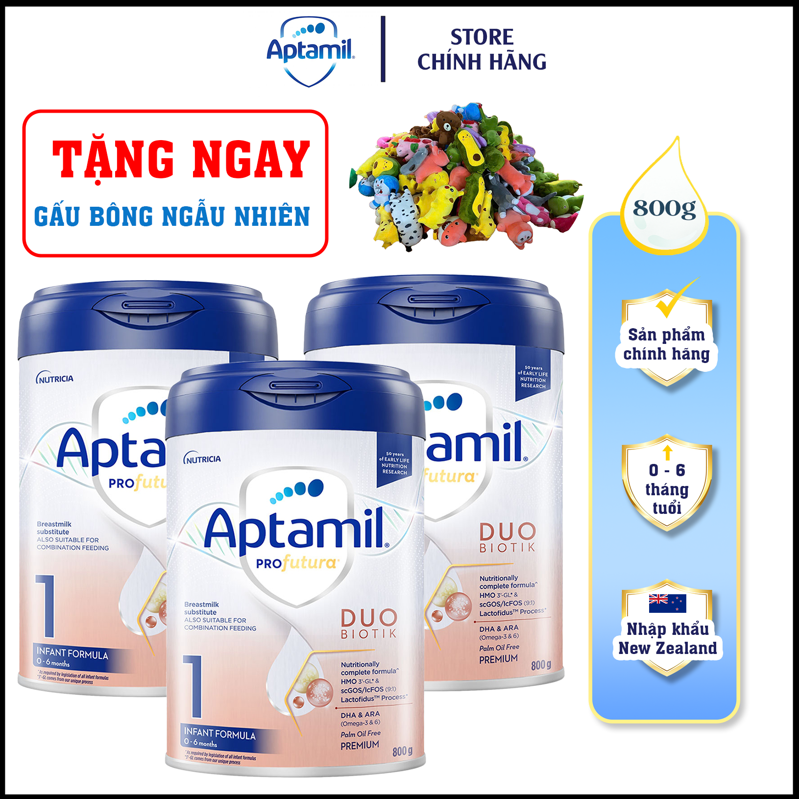 Combo 3 Hộp Sữa công thức Aptamil Profutura Duobiotik 1 cho bé 0-6